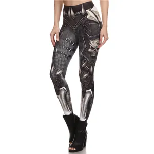 Women 3D Mechanical Armor Printed High Waist Leggings Gothic Punk Cosplay Slim Fit Stretch Bottoming Pants Gray Black