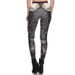 Women's 3D digital print leggings featuring Norse warrior armor and fur design