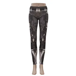 Detail showing 3D digital armor print and textures on high elastic yoga leggings