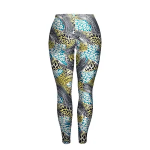 Damen Leggings mit hoher Taille und farbenfrohen abstrakten Leopard- und Flügel-Prints
