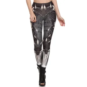 Fashionable women's stretchy leggings with realistic 3D medieval armor digital print