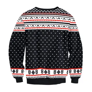 Women Funny Ugly Christmas Sweater Reindeer Print Round Neck Pullover Long Sleeve Casual Polyester Sweatshirt Top