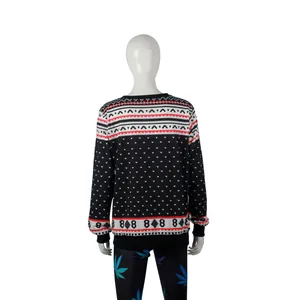 Women Christmas knit sweater and printed pants set with geometric heart and leaf patterns