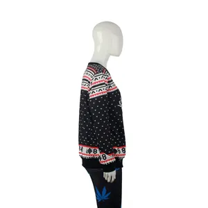 Christmas patterned pullover sweatshirt and slim trousers set with number 88 and leaf print