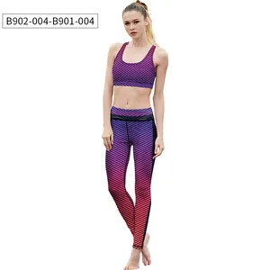 Detail of purple gradient yoga set with black twill patterns and high waist fit