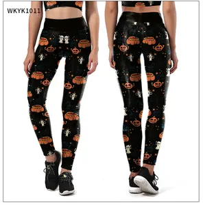Front and back detail of Halloween leggings with pumpkin and ghost digital print