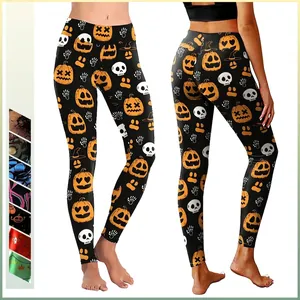 Women's Halloween Leggings High Waist Digital Print Slim Fit Stretchy Yoga Pants Pumpkin Skeleton Holiday Party Activewear