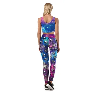 Women's galaxy unicorn yoga set with racerback sports tank top and high-waist leggings