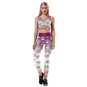 Vêtements de Sport de Yoga pour Femmes Imprimé Licorne Arc-en-ciel Top Et Bottom Dégradé Haute Élasticité Polyester Respirant
