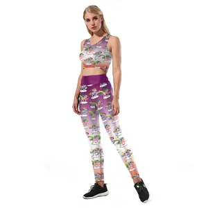 Ensemble de yoga 2 pièces pour femmes avec imprimé licorne arc-en-ciel et leggings