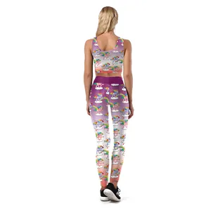 Ensemble de yoga pour femmes avec imprimé licorne, crop top et legging taille haute