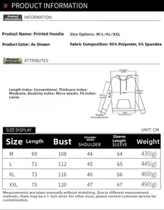Size guide table for Halloween pumpkin hoodie with length, bust, and sleeve measurements