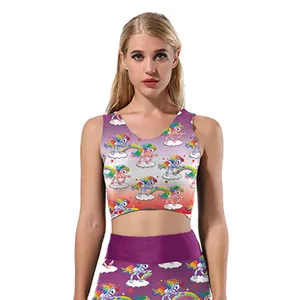 Ensemble de yoga pour femmes avec imprimé licorne arc-en-ciel et tissu rose dégradé