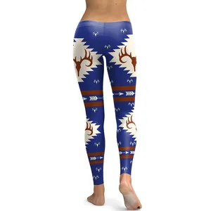 Leggings taille haute pour femme avec imprimé numérique élan de Noël et motifs géométriques
