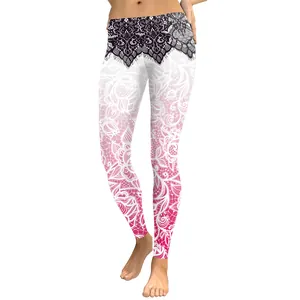 Legging de sport taille haute pour femme avec imprimé floral rose et effet dégradé chic