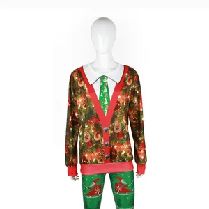Completo natalizio stile Ugly Sweater con cravatta stampata, gilet e pantaloni festivi