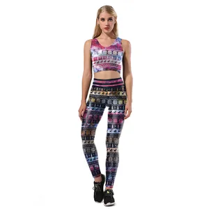 Women's 2-piece galaxy Christmas workout set with crop top and high waist leggings