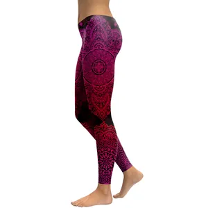 Leggings yoga a vita alta da donna con stampa digitale mandala floreale sfumata
