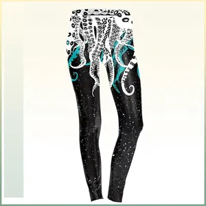 Women's High Waist Yoga Leggings Octopus Tentacle Galaxy Print Elastic Slim Fit Athletic Gym Sports Running Trousers