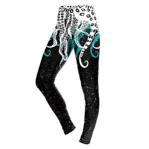 Women's starry leggings with octopus tentacle digital print and high-stretch fit