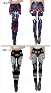 Detailed pattern view of printed leggings featuring floral deer and mandala designs