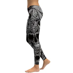 Women Digital Print High Waist Leggings Gothic Skull Mandala Reindeer Owl Pattern Stretchy Yoga Pants Casual Slim Fit Trousers