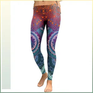 Damen Mandala Print Leggings Hohe Taille Boho Farbverlauf Blumen Ethno Yoga Hose Elastisch Skinny Fitnesshose
