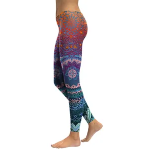 Bunte Mandala-Print Yoga-Leggings mit hohem Bund und lebhaftem Blumen-Farbverlauf