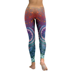 Bunte Mandala-Yoga-Leggings mit hohem Bund und lebhaftem ethnischem Farbverlauf