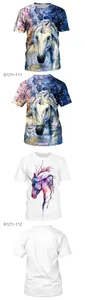 Detailed front and back views of unicorn print watercolor rainbow t-shirts for summer wear