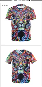 Detailed 3D lion print on men's T-shirt with moon phases and mandala patterns