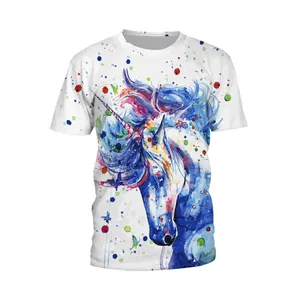 Women Summer Rainbow Unicorn Print T-Shirt Loose Casual Crew Neck Short Sleeve 3D Digital Printed Top Streetwear Tee