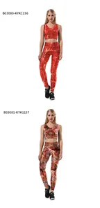 Detail of two-piece sports sets with realistic 3D digital meat texture and succulent print