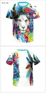 Front and back detail of 3D wolf print T-shirt with tribal feathers and floral patterns
