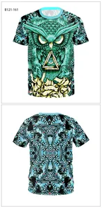 Détails avant et arrière du t-shirt 3D chouette avec l'œil de la providence et motifs géométriques