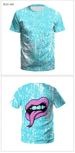 Vue détaillée avant et arrière du t-shirt turquoise avec imprimé hibou et design lèvres
