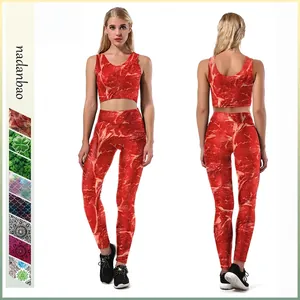 Women 3D Digital Printed Activewear Set 2 Piece Raw Meat Mermaid Scale Shamrock Mandala Crop Top And Leggings Sport Suit