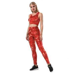 Women's 2-piece sportswear set with realistic raw meat 3D digital print and crop top