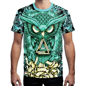 T-shirt homme avec imprimé hibou 3D et œil de la providence en bleu sarcelle