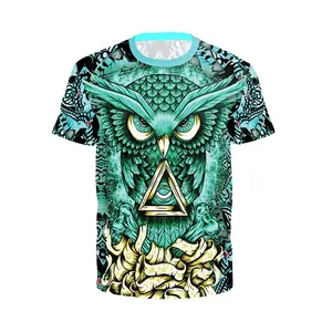 T-shirt à manches courtes avec imprimé hibou bleu sarcelle et œil de la providence