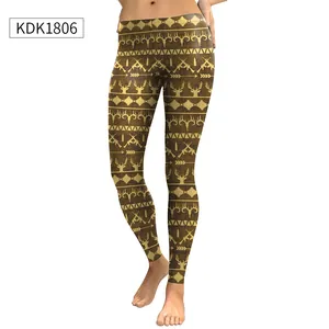 Detail of high waist leggings with 3D hunting print featuring deer and crossed rifles