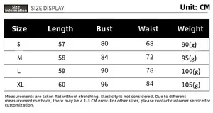 Detailed size guide table for skull print crop top with cross back straps for women