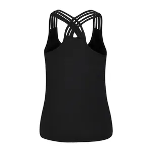 Women's black tank top featuring skull print and criss-cross back strap design
