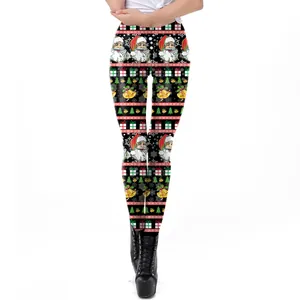 Women Christmas Print Leggings High Waist Elastic Festive Yoga Pants Slim Fit Santa Snowflake Pattern Holiday Skinny Trousers