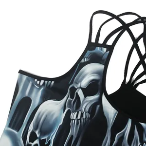 Gothic skull digital print tank top with crossover back straps and slim fit design