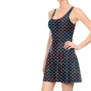 Abito smanicato da donna con stampa 3D a scaglie di pesce arcobaleno stile sirena