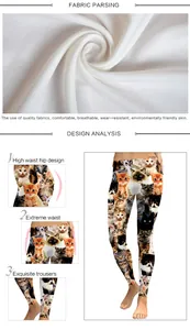 Detail van de stof van de legging met kattenprint van ademend en elastisch materiaal