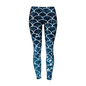 Leggings Sirène Écailles de Poisson Impression 3D pour Femmes Taille Haute Coupe Slim Pantalons Élastiques Polyester Élasthanne Motif Pailleté Yoga