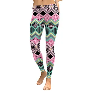 Dames yoga-leggings met hoge taille en levendige geometrische etnische printpatronen