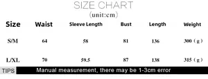 Size chart for Halloween party dress showing waist, bust, sleeve, and length in cm